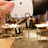 Fashion Square Imitation Shell Tassel Earrings - Black
