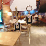 Fashion Square Imitation Shell Tassel Earrings - Black
