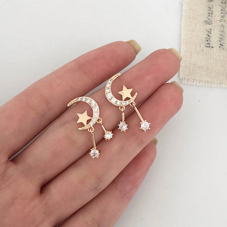 Star &amp; Moon Heart Stud Earrings: Korean Wild Personality for Girls - Shop N Save