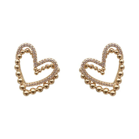 Rhinestone Heart Simple Girl's Earrings - Golden - Shop N Save
