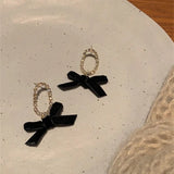 Ladies Rhinestone Bow Earrings - Black Gold - Shop N Save