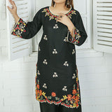 2 Piece Kurti Salwar Embroidery Set - Pure Cotton Collection Stylish Solid Color Light Weight Cotton Fabric Suit Top Bottom Salwar Kameez Indian Pakistani Embroidered Suit For Event Party Outdoor Dress - Black - Shop N Save