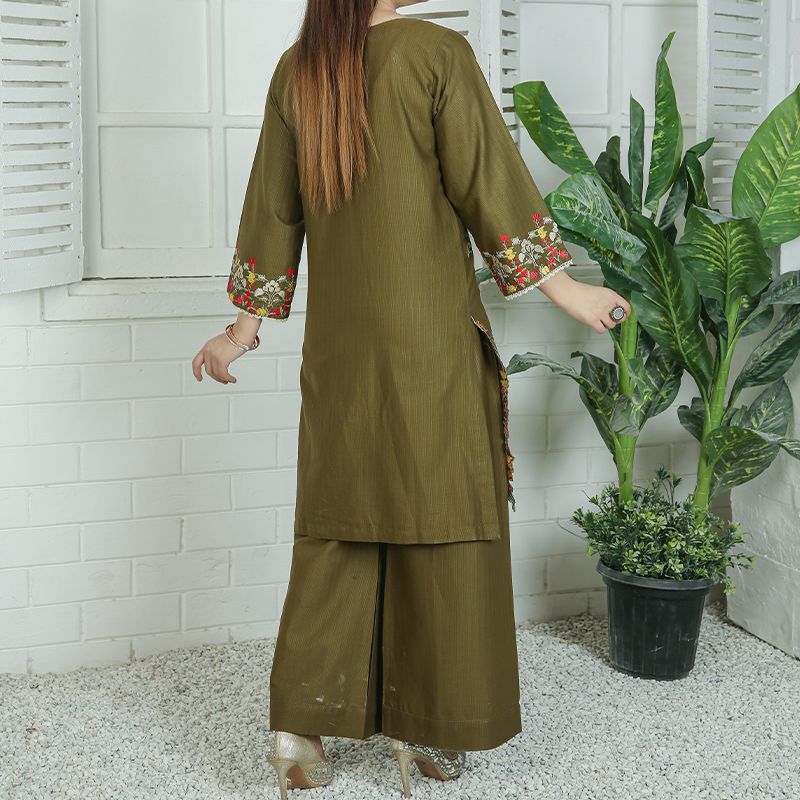 2 Piece Kurti Salwar Embroidery Set - Pure Cotton Collection Stylish Solid Color Light Weight Cotton Fabric Suit Top Bottom Salwar Kameez Indian Pakistani Embroidered Suit For Event Party Outdoor Dress - Dark Green - Shop N Save