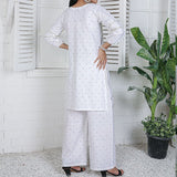 2 Piece Kurti Salwar Embroidery Set - Pure Cotton Collection Stylish Solid Color Light Weight Cotton Fabric Suit Top Bottom Salwar Kameez Indian Pakistani Embroidered Suit For Event Party Outdoor Dress - White - Shop N Save