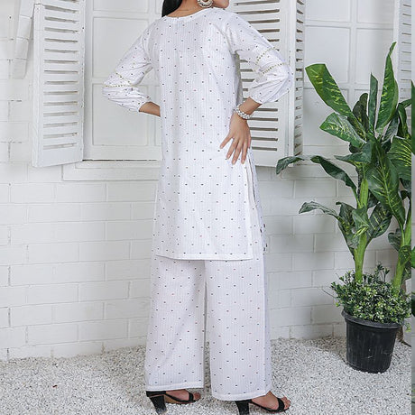 2 Piece Kurti Salwar Embroidery Set - Pure Cotton Collection Stylish Solid Color Light Weight Cotton Fabric Suit Top Bottom Salwar Kameez Indian Pakistani Embroidered Suit For Event Party Outdoor Dress - White - Shop N Save
