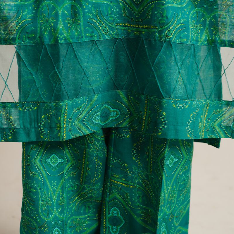 2 Piece Digital Print Kurti Salwar Set - Pure Cotton Collection Stylish Light Weight Cotton Fabric Suit Top Bottom Salwar Kameez Indian Pakistani Printed Suit For Casual Outdoor Dress - Dark Green - Shop N Save
