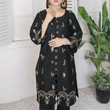 2 Piece Kurti Salwar Embroidery Set - Pure Cotton Collection Stylish Solid Color Light Weight Cotton Fabric Suit Top Bottom Salwar Kameez Indian Pakistani Embroidered Suit For Event Party Outdoor Dress - Black - Shop N Save
