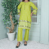 2 Piece Kurti Salwar Embroidery Set - Pure Cotton Collection Stylish Solid Color Light Weight Cotton Fabric Suit Top Bottom Salwar Kameez Indian Pakistani Embroidered Suit For Event Party Outdoor Dress - Green - Shop N Save