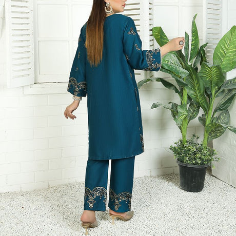 2 Piece Kurti Salwar Embroidery Set - Pure Cotton Collection Stylish Solid Color Light Weight Cotton Fabric Suit Top Bottom Salwar Kameez Indian Pakistani Embroidered Suit For Event Party Outdoor Dress - Dark Blue - Shop N Save