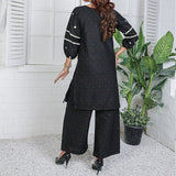 2 Piece Kurti Salwar Embroidery Set - Pure Cotton Collection Stylish Solid Color Light Weight Cotton Fabric Suit Top Bottom Salwar Kameez Indian Pakistani Embroidered Suit For Event Party Outdoor Dress - Black - Shop N Save