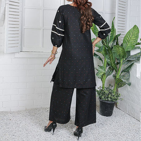 2 Piece Kurti Salwar Embroidery Set - Pure Cotton Collection Stylish Solid Color Light Weight Cotton Fabric Suit Top Bottom Salwar Kameez Indian Pakistani Embroidered Suit For Event Party Outdoor Dress - Black - Shop N Save
