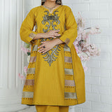 2 Piece Kurti Salwar Embroidery Set - Pure Cotton Collection Stylish Solid Color Light Weight Cotton Fabric Suit Top Bottom Salwar Kameez Indian Pakistani Embroidered Suit For Event Party Outdoor Dress - Golden - Shop N Save