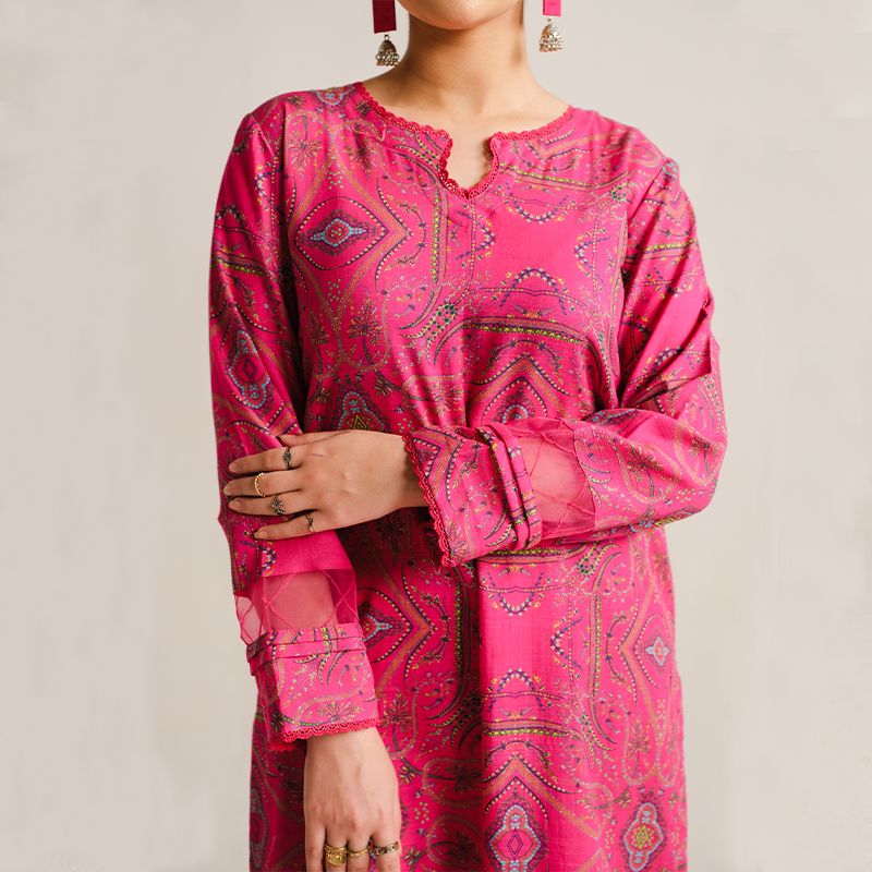 2 Piece Digital Print Kurti Salwar Set - Pure Cotton Collection Stylish Light Weight Cotton Fabric Suit Top Bottom Salwar Kameez Indian Pakistani Printed Suit For Casual Outdoor Dress - Dark Pink - Shop N Save