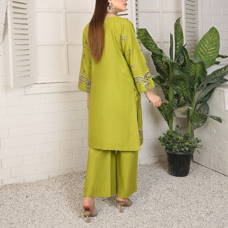 2 Piece Kurti Salwar Embroidery Set - Pure Cotton Collection Stylish Solid Color Light Weight Cotton Fabric Suit Top Bottom Salwar Kameez Indian Pakistani Embroidered Suit For Event Party Outdoor Dress - Green - Shop N Save