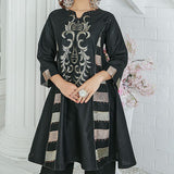 2 Piece Kurti Salwar Embroidery Set - Pure Cotton Collection Stylish Solid Color Light Weight Cotton Fabric Suit Top Bottom Salwar Kameez Indian Pakistani Embroidered Suit For Event Party Outdoor Dress - Black - Shop N Save