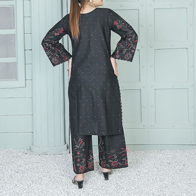 2 Piece Kurti Salwar Embroidery Set - Pure Cotton Collection Stylish Solid Color Light Weight Cotton Fabric Suit Top Bottom Salwar Kameez Indian Pakistani Embroidered Suit For Event Party Outdoor Dress - Black - Shop N Save