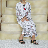 2 Piece Kurti Salwar Embroidery Set - Pure Cotton Collection Stylish Solid Color Light Weight Cotton Fabric Suit Top Bottom Salwar Kameez Indian Pakistani Embroidered Suit For Event Party Outdoor Dress - White - Shop N Save