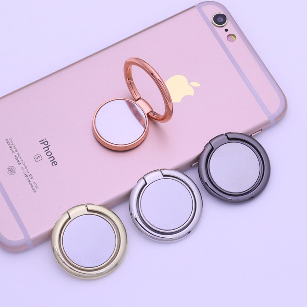 1PC Magnetic Ring Mobile Phone Holder - Solid Color Ring Bracket Alloy Phone Fastened Ring 360 Rotating Desktop Stand - Black