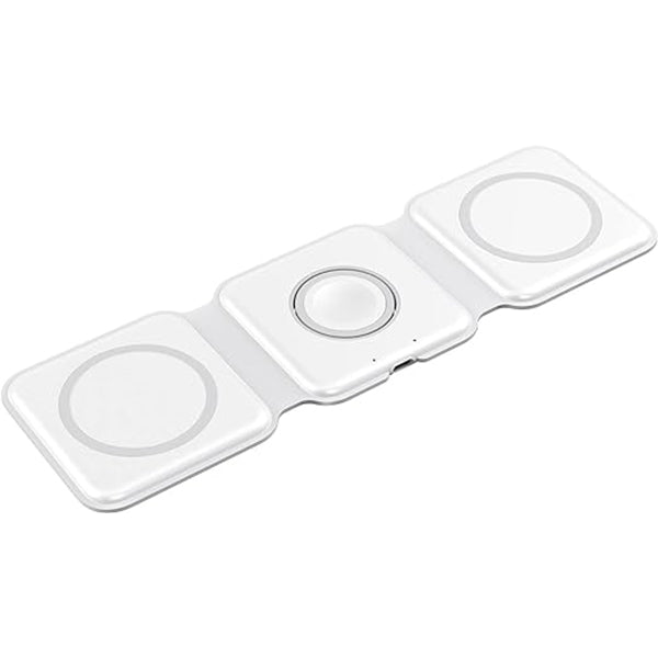 15W Fast Qi 3-in-1 Wireless Charger: Foldable Mobile &amp; Watch Stand (White)