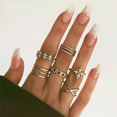 Vintage 10Pcs Gold Ring Set: Boho Geometric Fashion Jewelry - Shop N Save