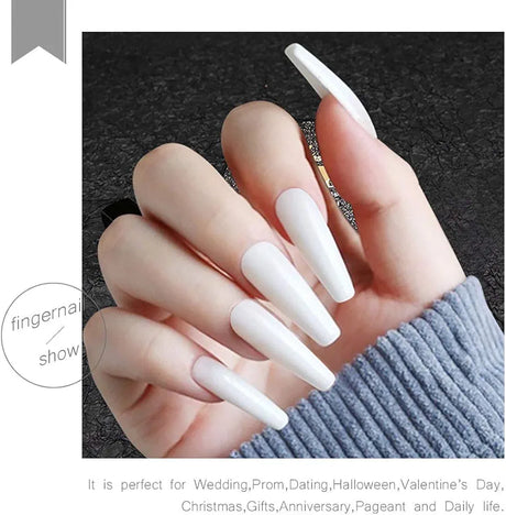 Zoestar White Coffin Press-on Nails: 24 Glossy Acrylic Long False Nails - Shop N Save