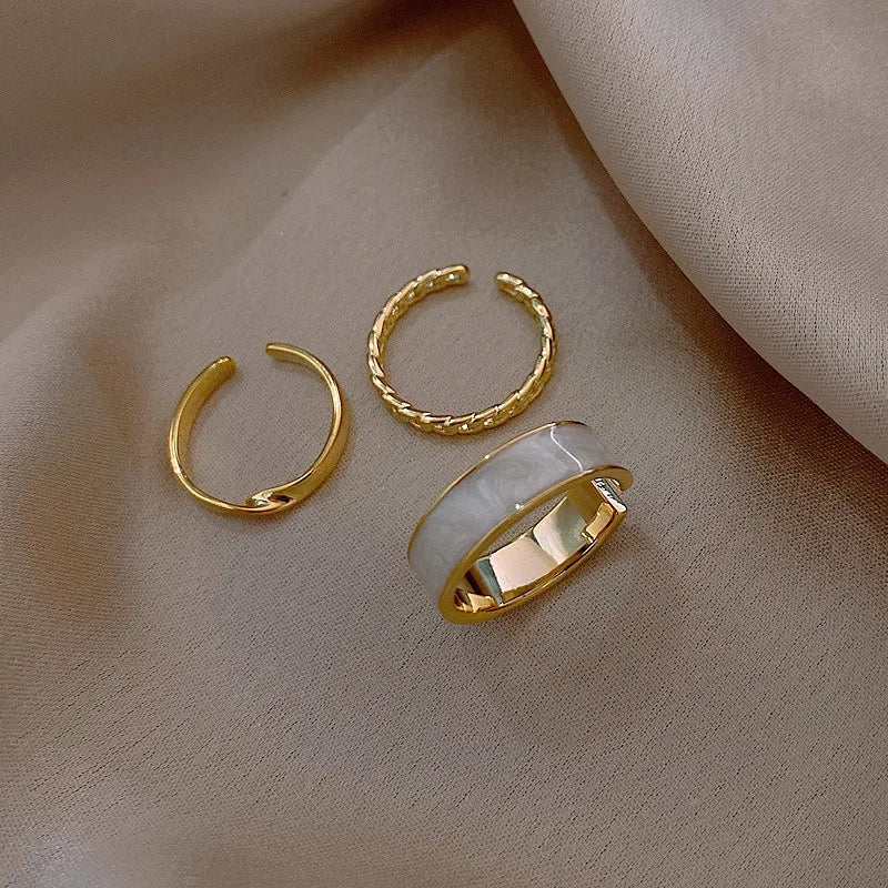 Boho Enamel Metal Ring Set: Geometric Twist &amp; Adjustable - Shop N Save