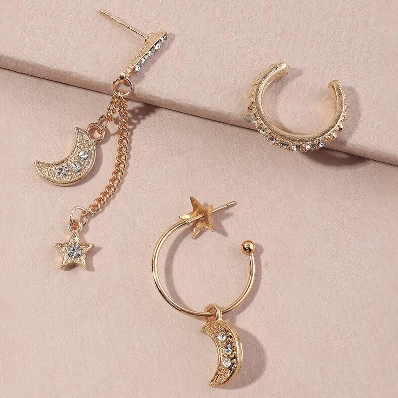 Trendy Star Moon Tassel Earrings: Punk Rhinestone &amp; Butterfly Ear Cuff Set for Women - Shop N Save