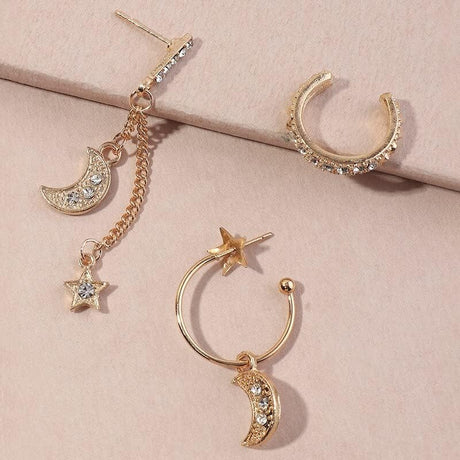Trendy Star Moon Tassel Earrings: Punk Rhinestone &amp; Butterfly Ear Cuff Set for Women - Shop N Save