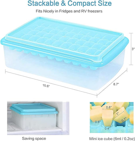 Wresetly Ice Cube Tray Easy Release Trays Spill Proof Container Scoop Blue