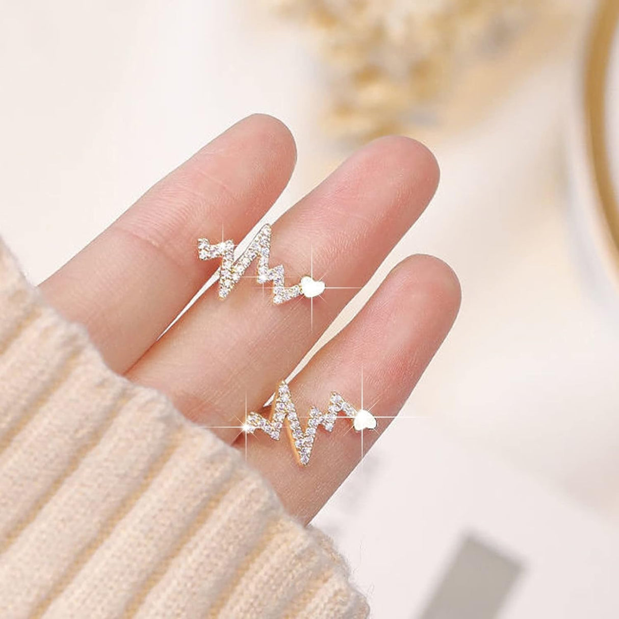 Rustic Rhinestone Heartbeat Earrings: Stylish Studs for Women - Shop N Save