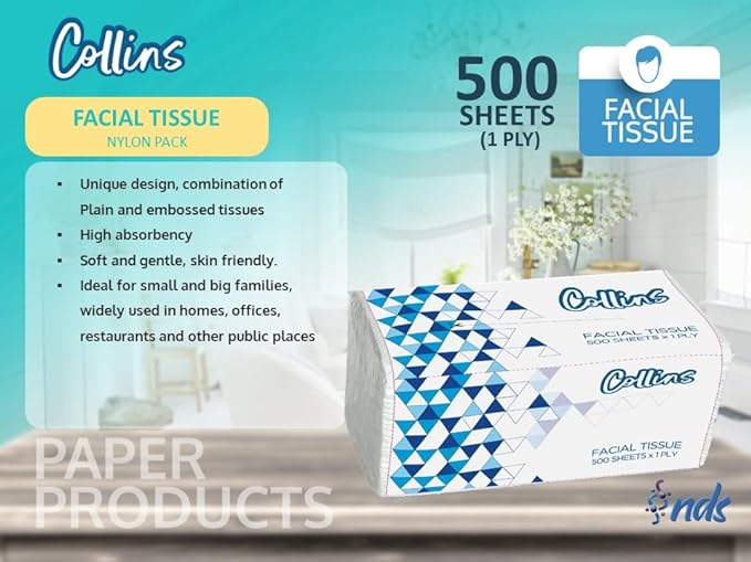 20,000 Sheets, 500 x 40 Pieces Nylon Tissue Bundle Pack in 1 Carton, 500 x 1 ply - Collins for All Areas in Your Home (20,000 Total Tissues) - Shop N Save
