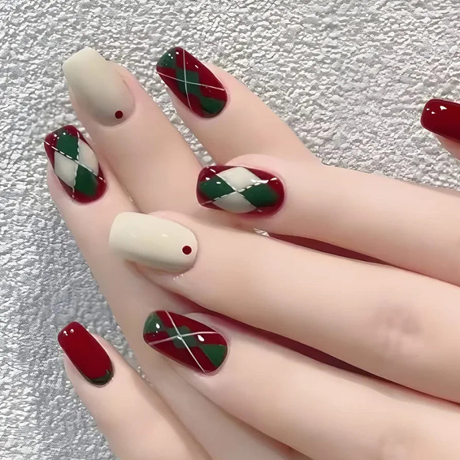 Short Square Press-On Nails - White, Red, Green, Full Coverage, Nail Glue, Acrylic for Women - Shop N Save