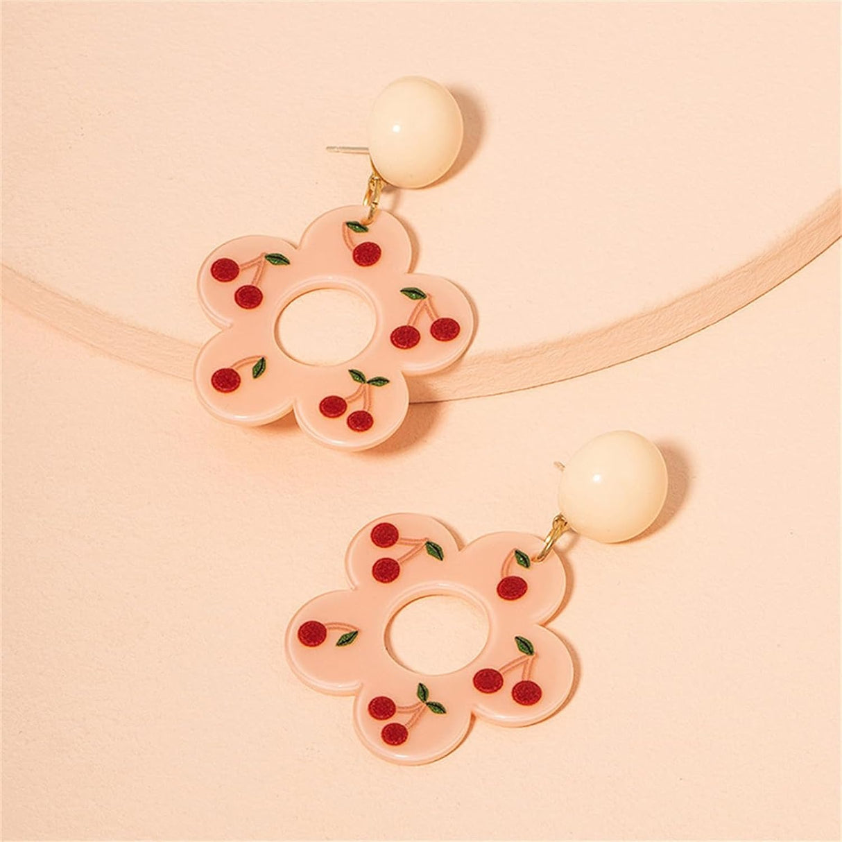 Pink &amp; Goldtone Cherry Drop Earrings: Elegant Nature-Inspired Style - Shop N Save