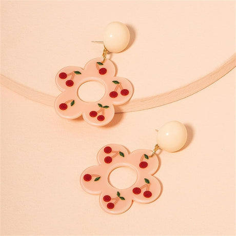 Pink &amp; Goldtone Cherry Drop Earrings: Elegant Nature-Inspired Style - Shop N Save