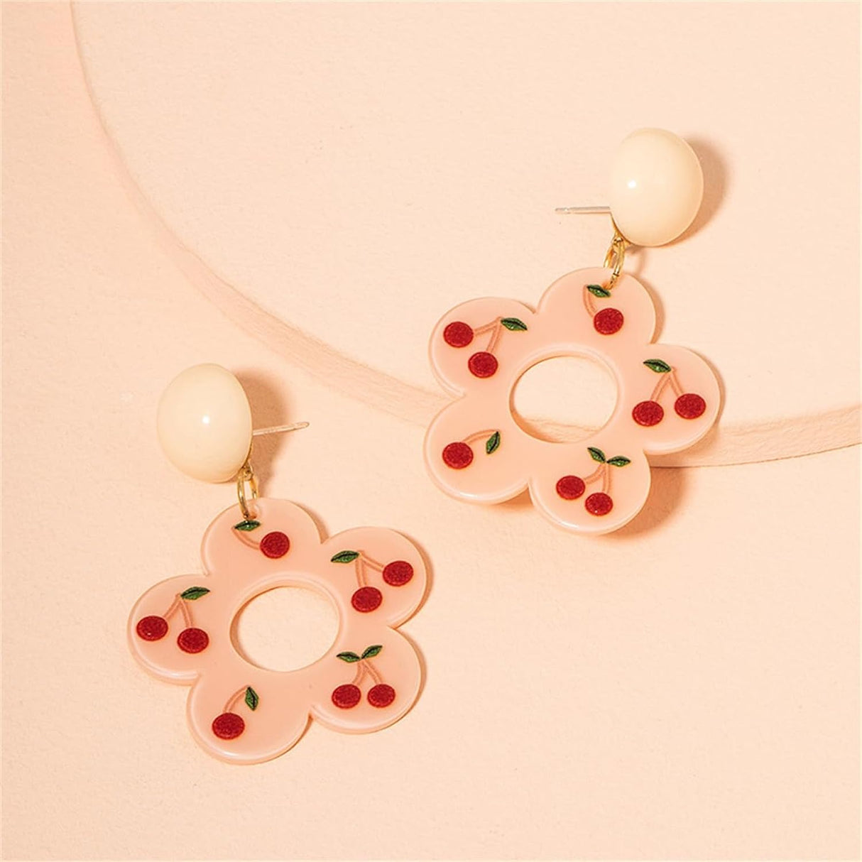 Pink &amp; Goldtone Cherry Drop Earrings: Elegant Nature-Inspired Style - Shop N Save
