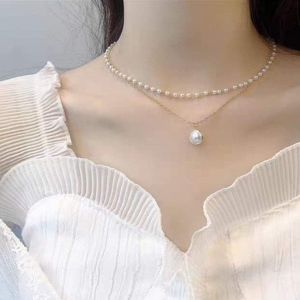 Aluinn Double Pearl Choker: Layered Gold Chain Pendant Necklace for Women - Shop N Save