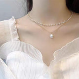 Aluinn Double Pearl Choker: Layered Gold Chain Pendant Necklace for Women - Shop N Save
