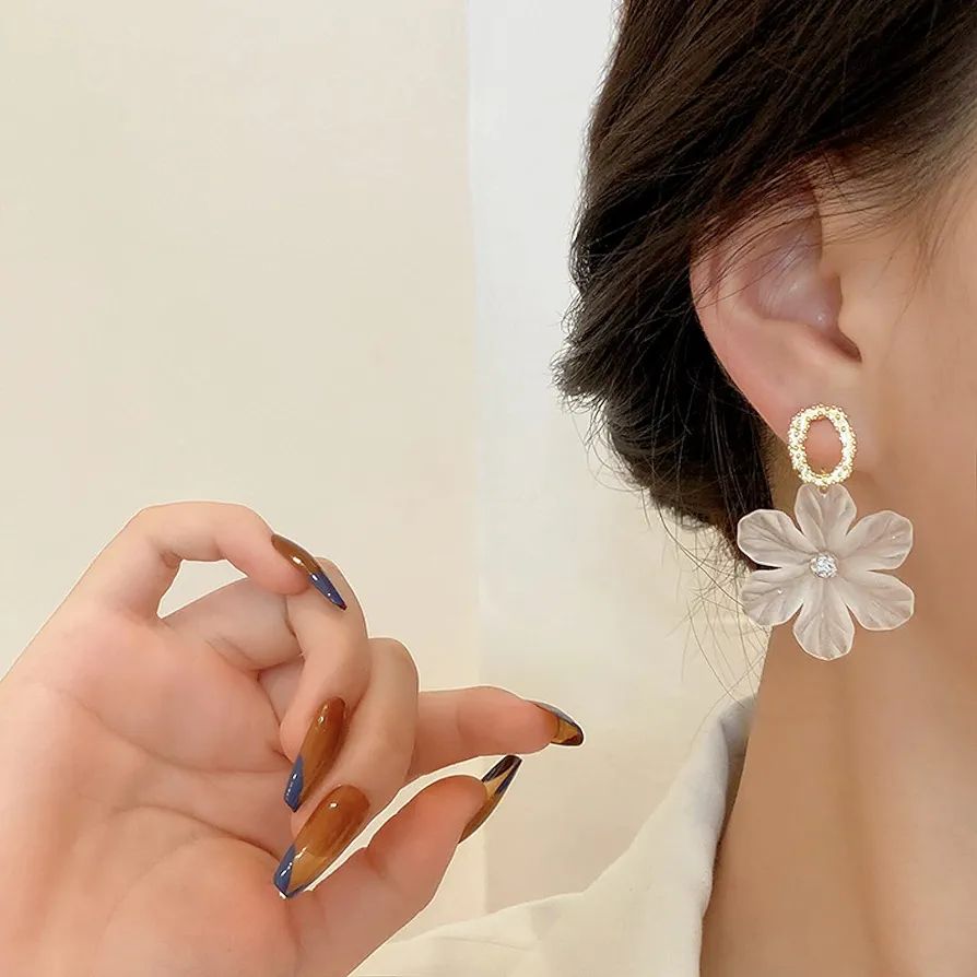 Golden Hands &amp; White Flower Earrings: Exaggerated Port Style - Shop N Save