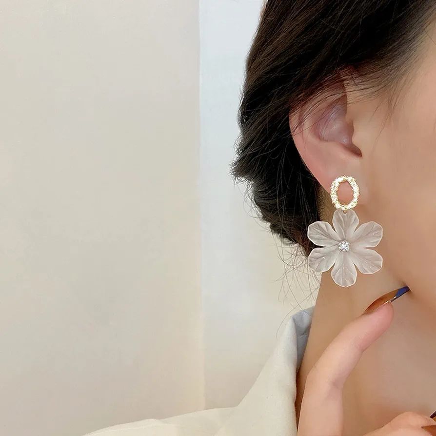 Golden Hands &amp; White Flower Earrings: Exaggerated Port Style - Shop N Save