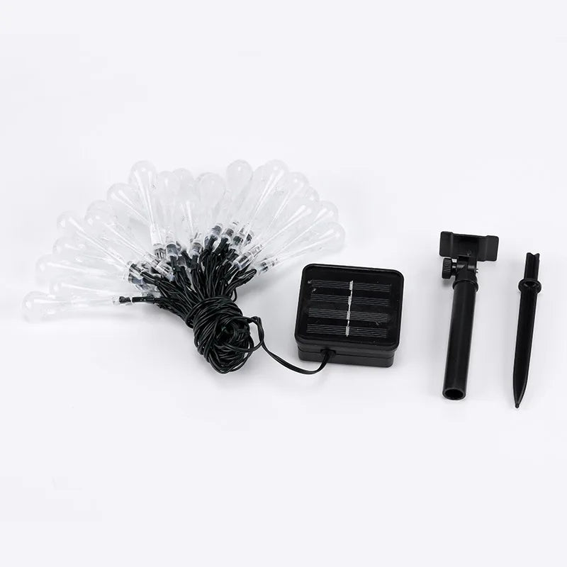 Water Drop Solar String Lights: 30 LEDs, Waterproof, Holiday Decor - Shop N Save