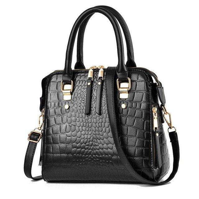 Ladies Fashion Crocodile Pattern Handbag - Wine Red - Shop N Save
