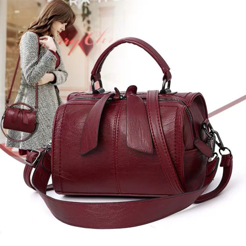Maroon Bow Handbag: Stylish, Soft, Versatile, Office Fashion Charm - Shop N Save