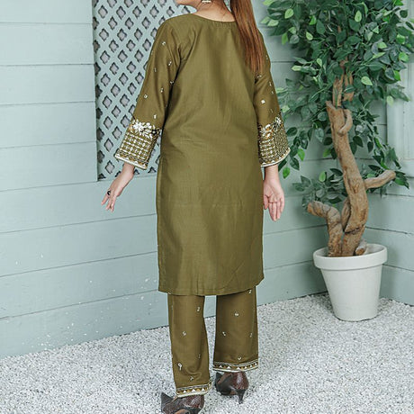2 Piece Kurti Salwar Embroidery Set - Pure Cotton Collection Stylish Solid Color Light Weight Cotton Fabric Suit Top Bottom Salwar Kameez Indian Pakistani Embroidered Suit For Event Party Outdoor Dress - Dark Green - Shop N Save