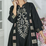 2 Piece Kurti Salwar Embroidery Set - Pure Cotton Collection Stylish Solid Color Light Weight Cotton Fabric Suit Top Bottom Salwar Kameez Indian Pakistani Embroidered Suit For Event Party Outdoor Dress - Black - Shop N Save