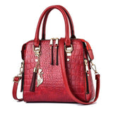 Ladies Fashion Crocodile Pattern Handbag - Wine Red - Shop N Save