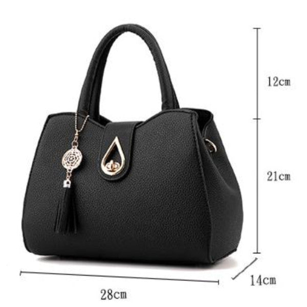 Classy Red Lichee Handbag Fashion for Women Twist Lock Closure Leather Strap PU Exterior Synthetic Leather Strap Valentine's Gift - Shop N Save