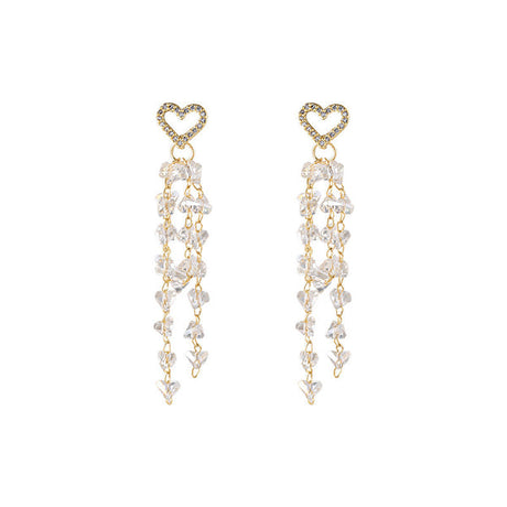 Heart Crystal Studs: Tassel Accents, Chic Elegance for Women - Shop N Save