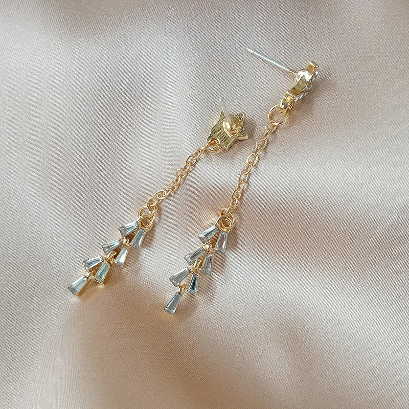 Asymmetrical Zircon &amp; Tassel Earrings: Simple Long Design - Shop N Save