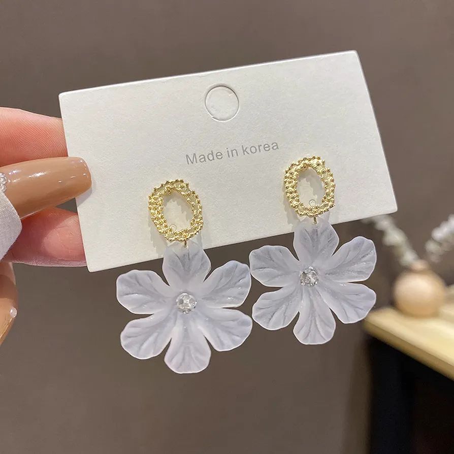 Golden Hands &amp; White Flower Earrings: Exaggerated Port Style - Shop N Save
