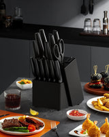 Kitchen Knife Set with Built-in Sharpener Block, Dishwasher Safe, 15 Pieces German Stainless Steel